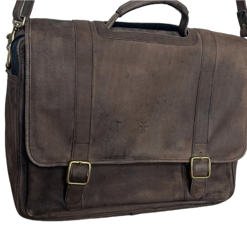 Frye Dark Brown Leather Briefcase Laptop Messenger Bag MARKS